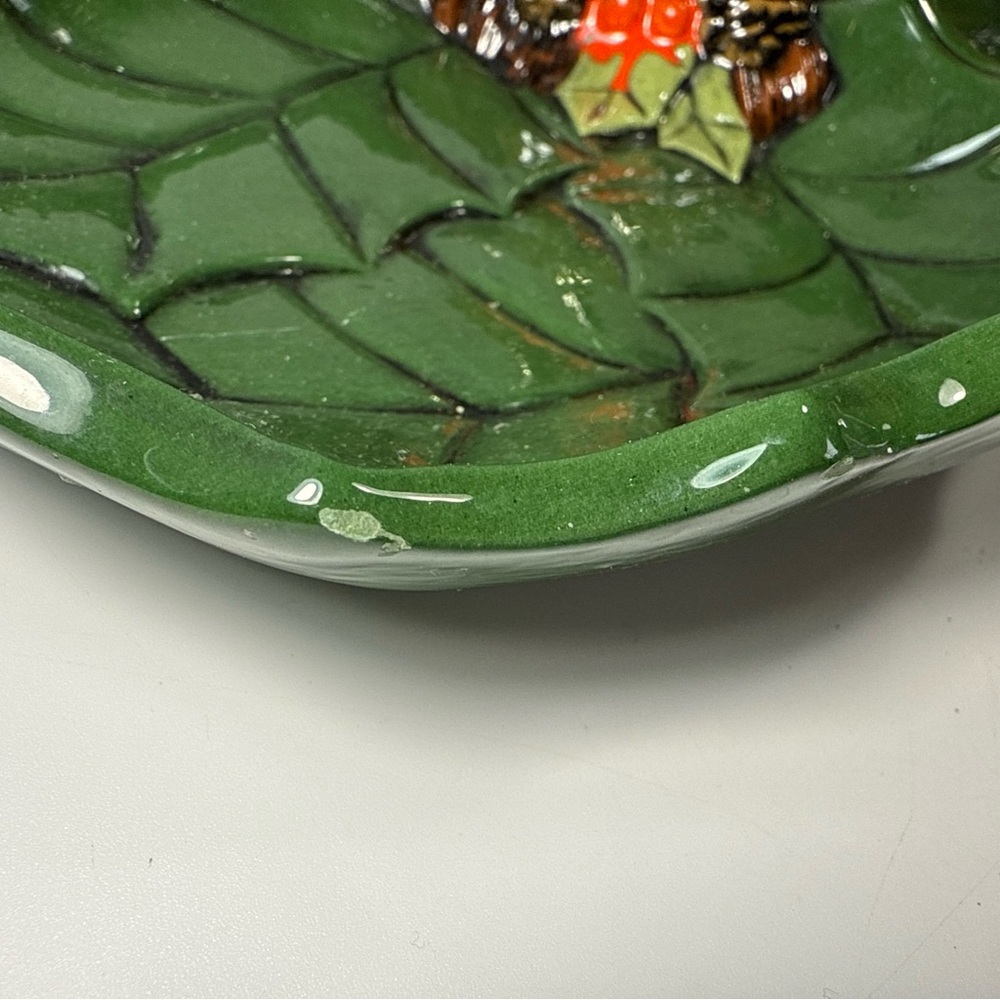 Holly Leaf Design Green Serveware Tray 3 compartment holiday Christmas dish - Picture 6 of 11
